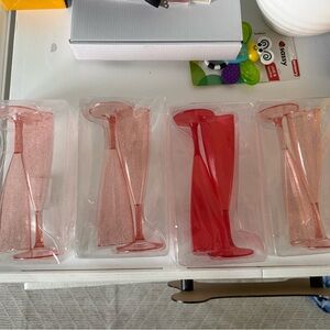 Target 4 packs (8) Pink and red Glitter plastic Champagne Flutes